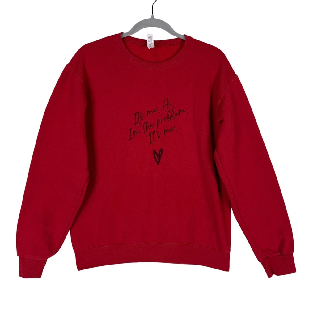 JERZEES Sweatshirt‎ Womens S Red It's Me Hi Lyrics Fleece Pullover Taylor Swift